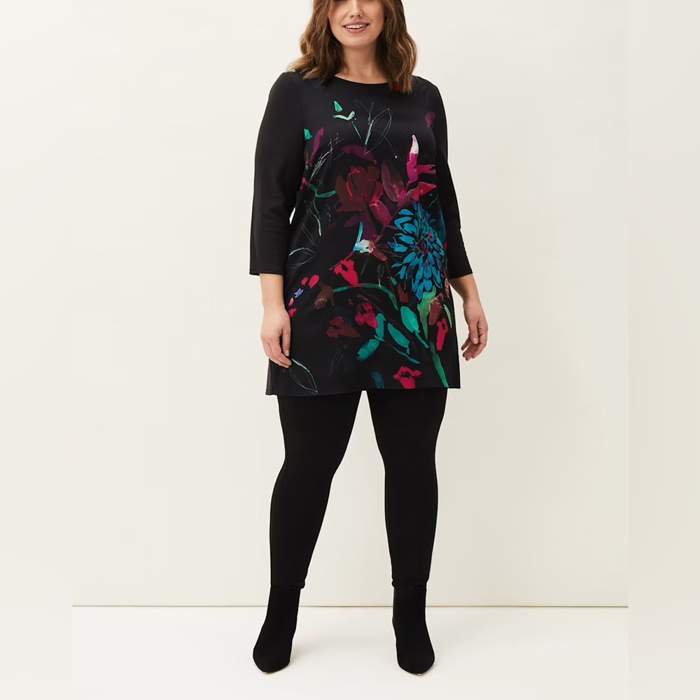 Willow & Thread black and purple multi media graphic long sleeve shirt dress 2XL